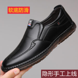 Men's Shoes Spring New Casual Slip-on Shoes Men's Versatile British Style Middle-aged Men's Round Toe Leather Shoes Men's Cross-border